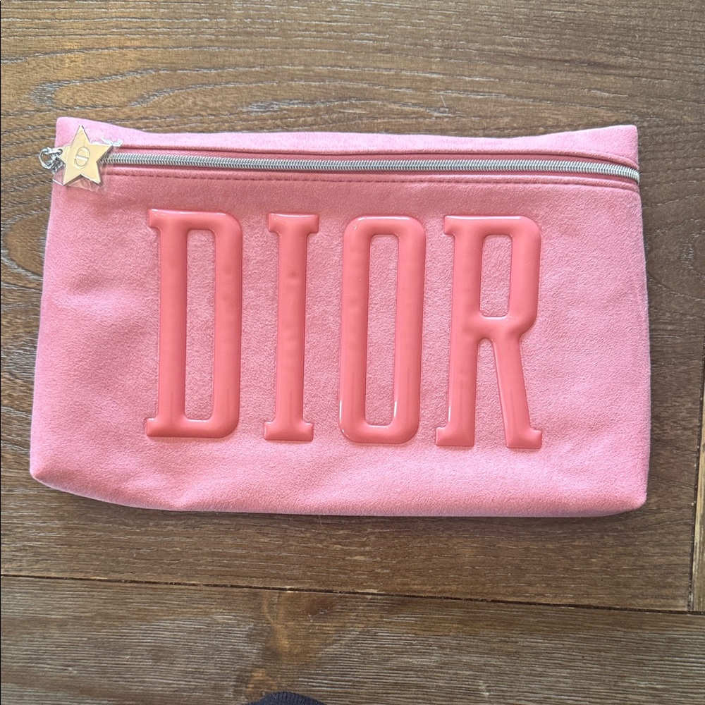 Dior Coral Pink Suede Logo Zip Pouch
